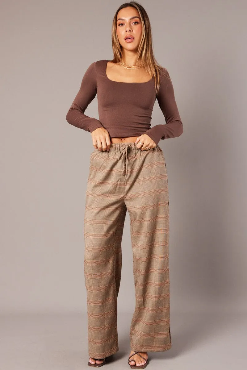 Brown T Shirt Long Sleeve Seamless Scoop Neck sold by Ally Fashion product image thumbnail 2