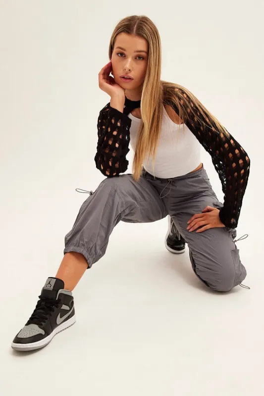 Grey Low Rise Cargo Pants sold by Ally Fashion