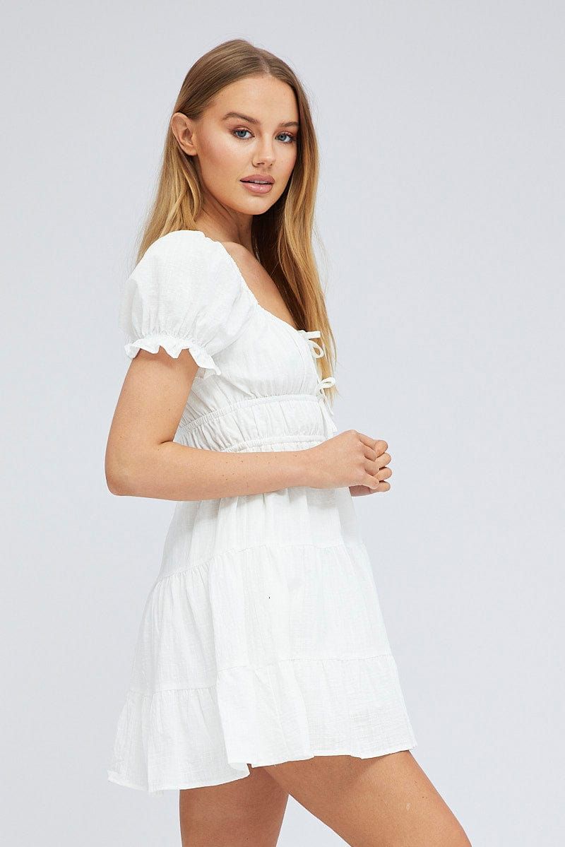 White Fit And Flare Dress Puff Sleeve Mini sold by Ally Fashion product image thumbnail 4