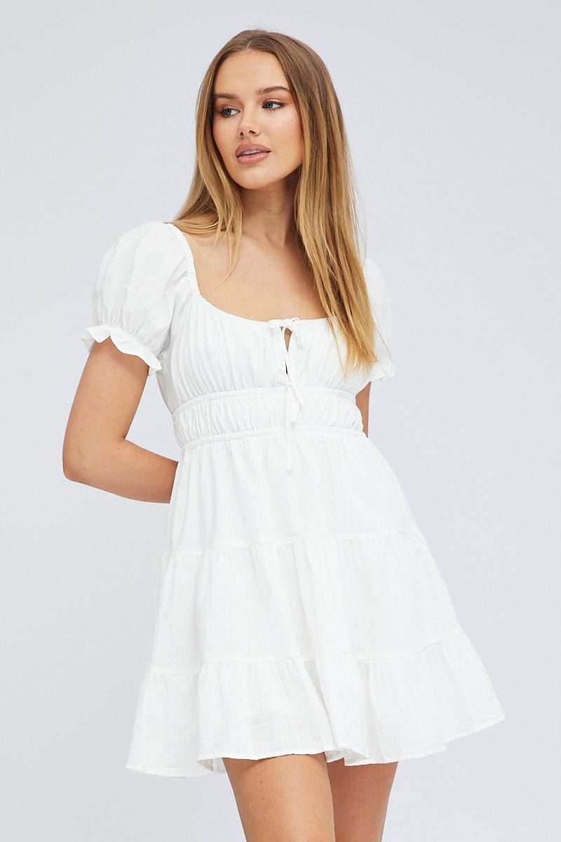 White Fit And Flare Dress Puff Sleeve Mini sold by Ally Fashion
