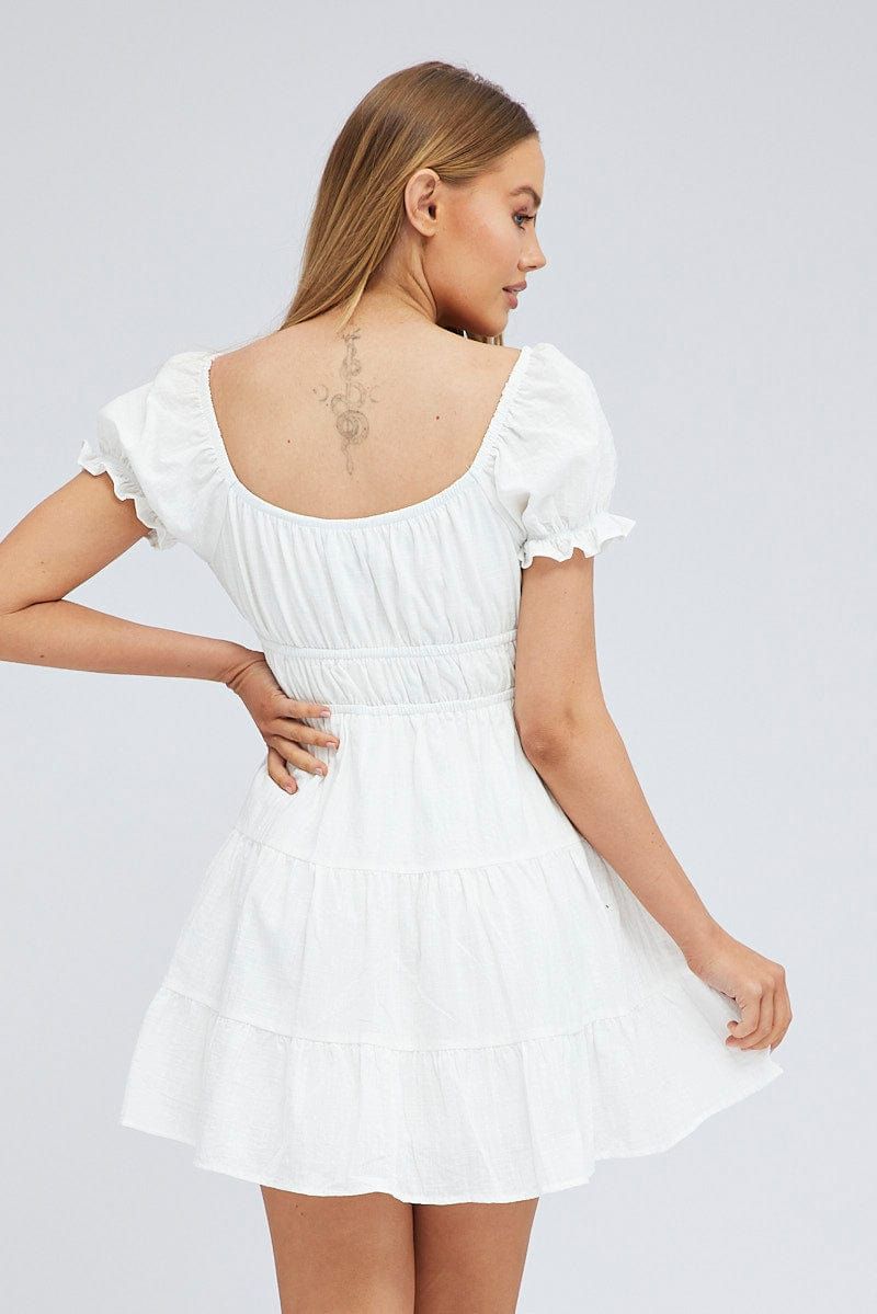 White Fit And Flare Dress Puff Sleeve Mini sold by Ally Fashion product image thumbnail 5