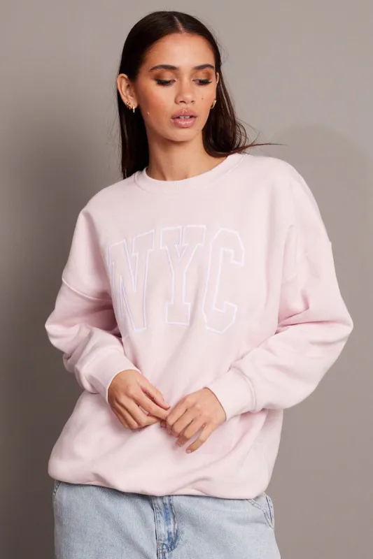 Pink Graphic Sweater Long Sleeve sold by Ally Fashion