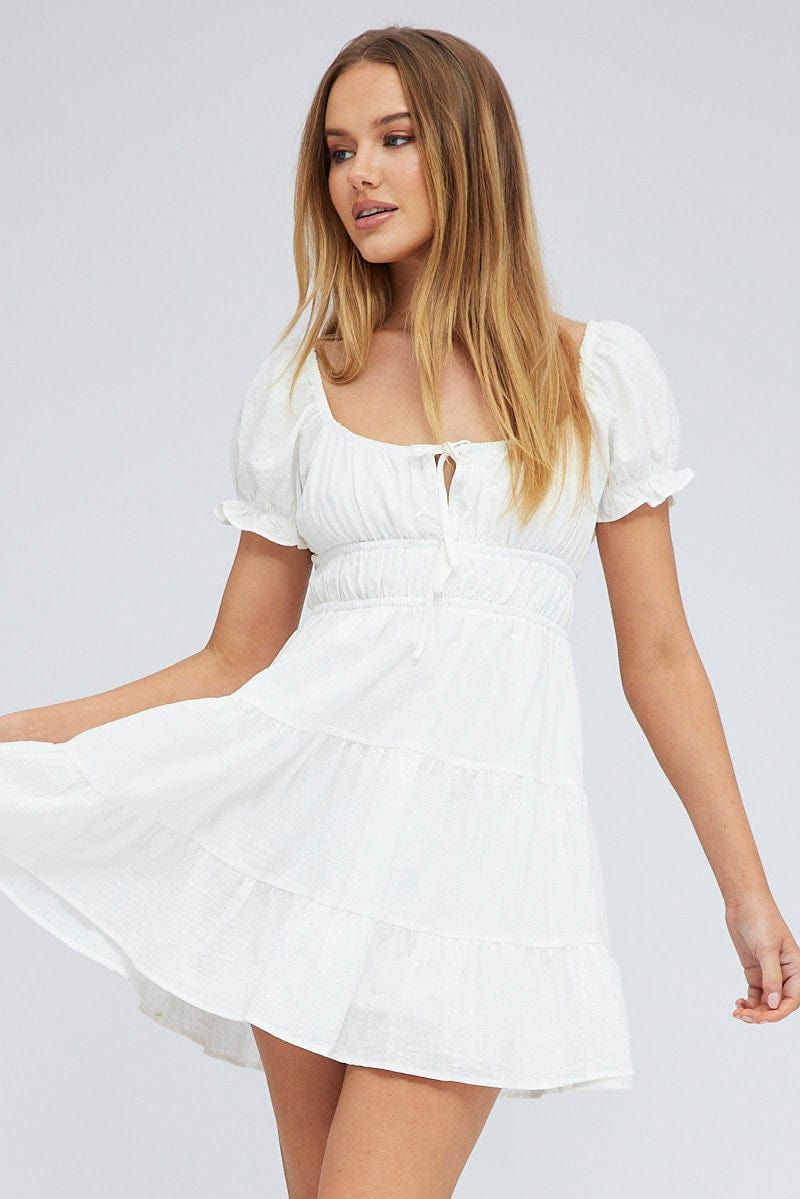 White Fit And Flare Dress Puff Sleeve Mini sold by Ally Fashion product image thumbnail 3