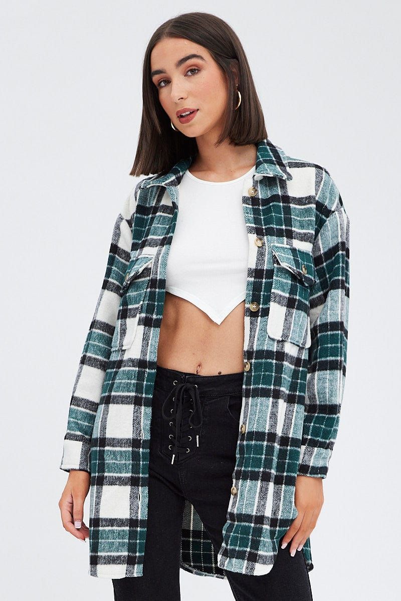 Green Check Long Print Jacket Long Sleeves sold by Ally Fashion product image thumbnail 3