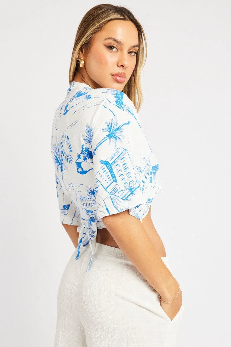 Blue Abstract Tie Up Bolero Short Sleeve sold by Ally Fashion product image thumbnail 5