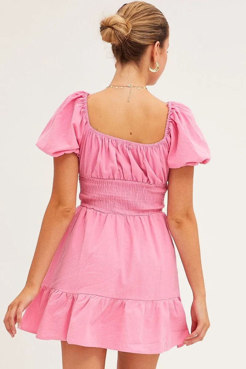 Pink Fit And Flare Dress Short Sleeve Round Neck sold by Ally Fashion product image thumbnail 5