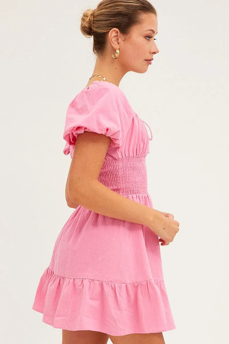 Pink Fit And Flare Dress Short Sleeve Round Neck sold by Ally Fashion product image thumbnail 4