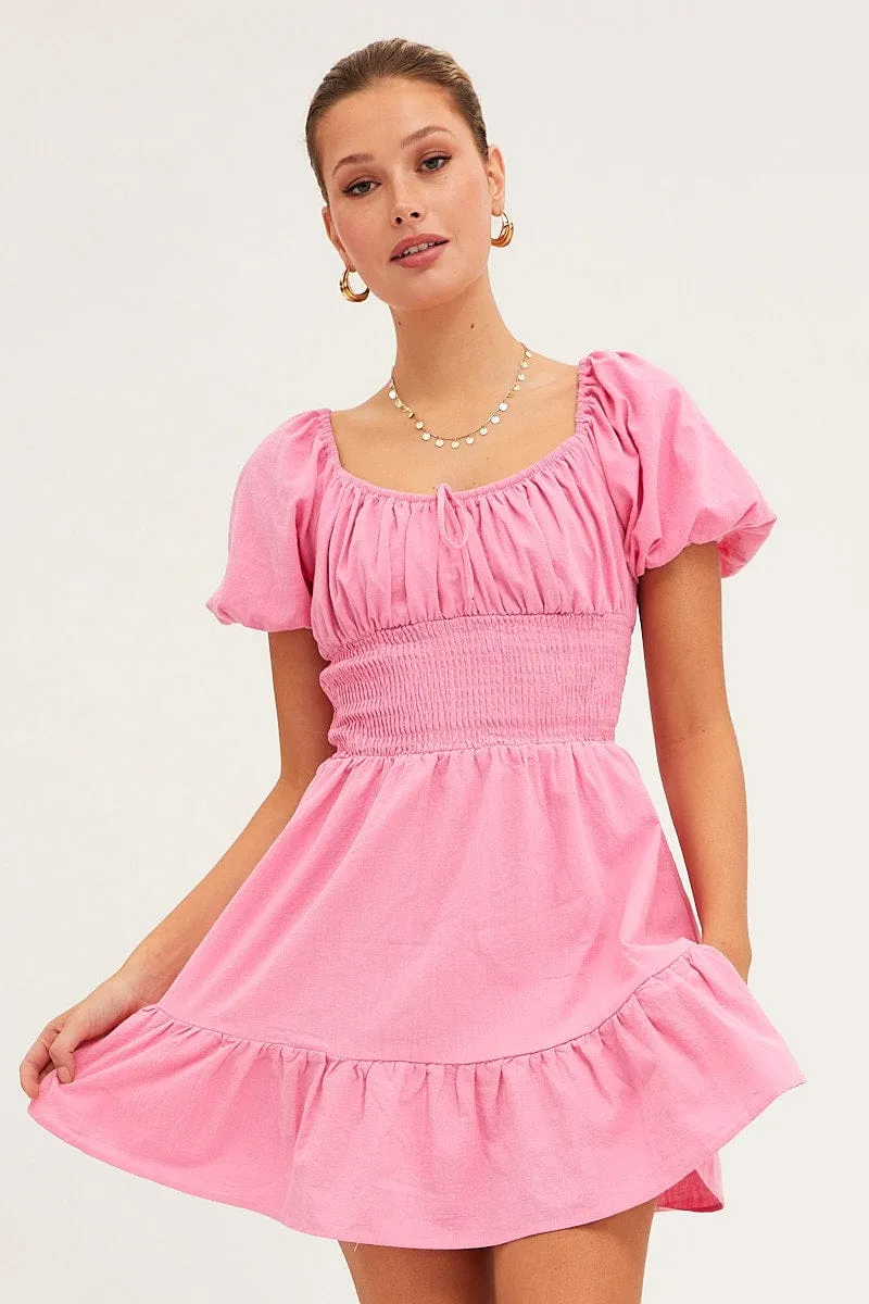 Pink Fit And Flare Dress Short Sleeve Round Neck sold by Ally Fashion product image thumbnail 3