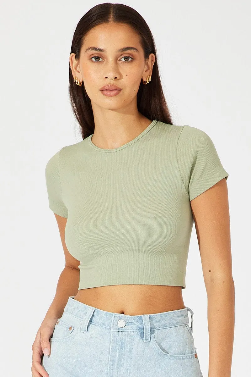 Green T Shirt Short Sleeve Crew Neck Seamless sold by Ally Fashion product image thumbnail 3