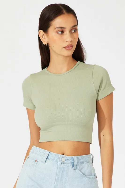Green T Shirt Short Sleeve Crew Neck Seamless sold by Ally Fashion
