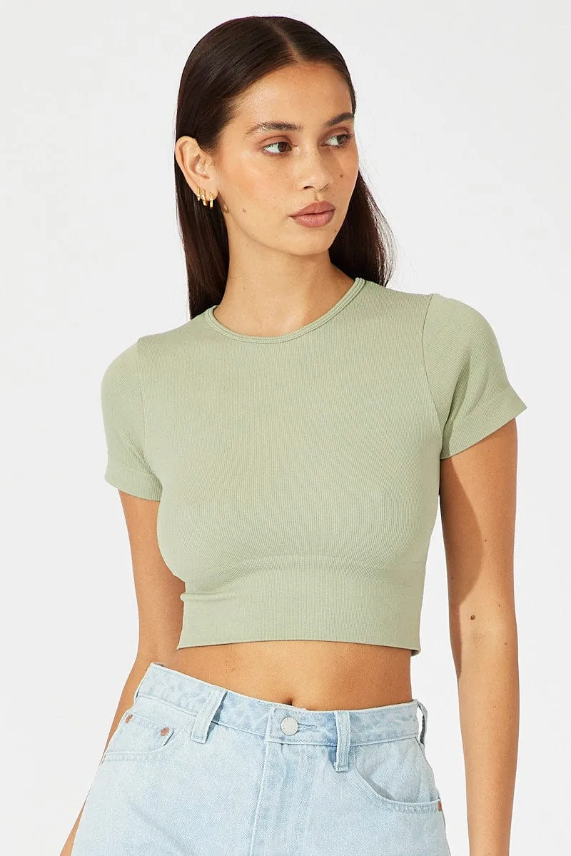 Green T Shirt Short Sleeve Crew Neck Seamless sold by Ally Fashion