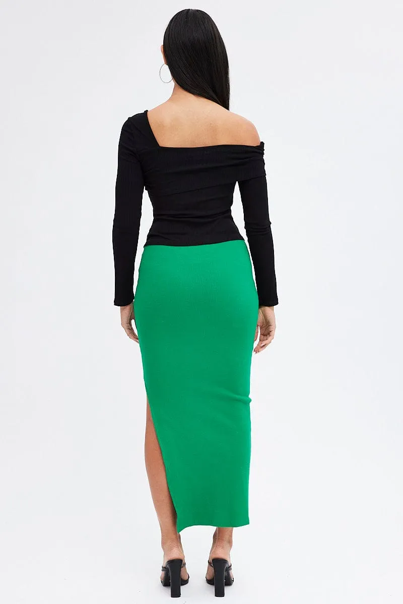 Green Maxi Skirt V Detail sold by Ally Fashion product image thumbnail 5