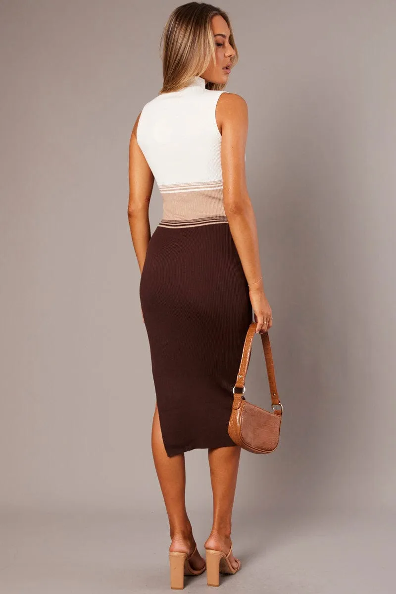 Brown Print Knit Dress Sleeveless Midi sold by Ally Fashion product image thumbnail 5