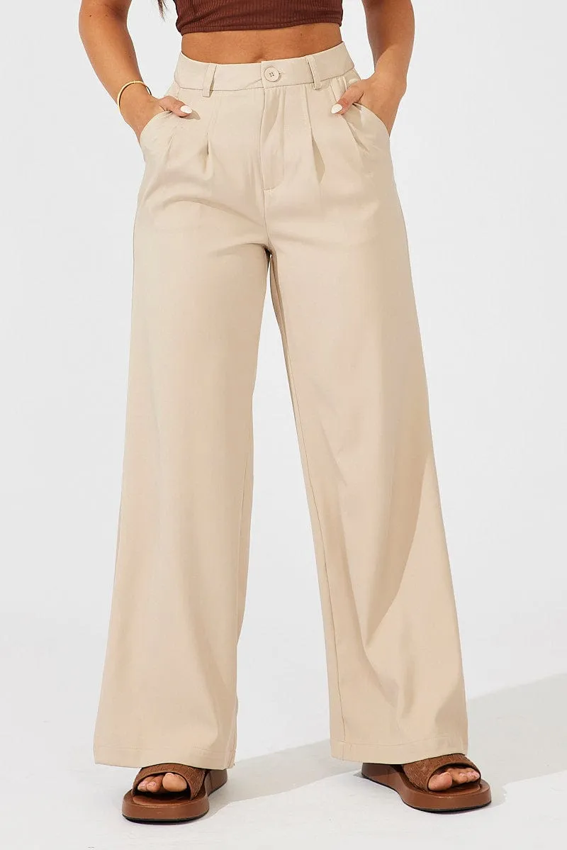 Beige Wide Leg Pants High Rise sold by Ally Fashion product image thumbnail 2