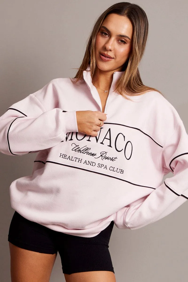 Pink Zip Sweater Funnel Neck Oversized sold by Ally Fashion product image thumbnail 3