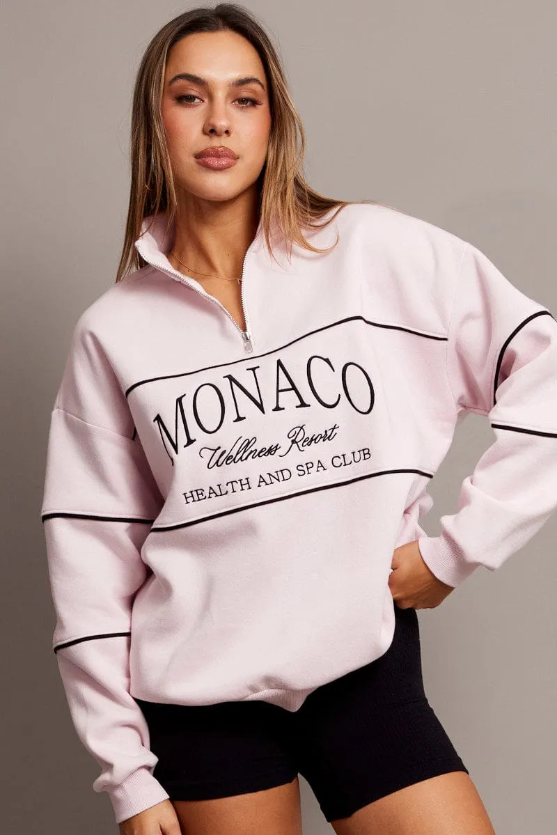 Pink Zip Sweater Funnel Neck Oversized sold by Ally Fashion