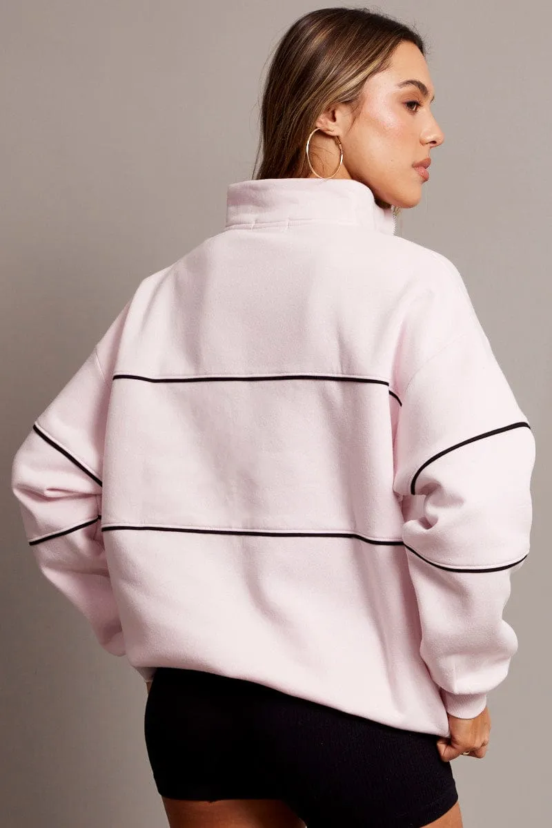 Pink Zip Sweater Funnel Neck Oversized sold by Ally Fashion product image thumbnail 5