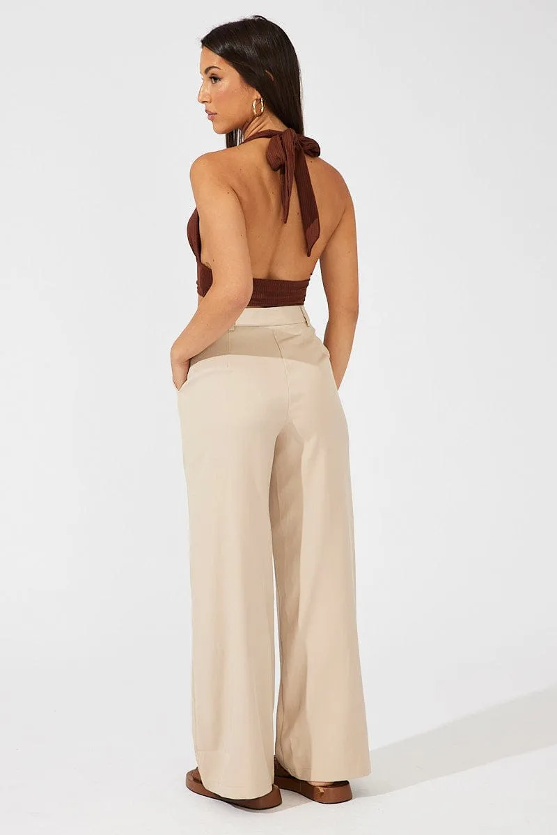 Beige Wide Leg Pants High Rise sold by Ally Fashion product image thumbnail 5