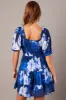 Blue Floral Fit And Flare Dress Puff Sleeve sold by Ally Fashion