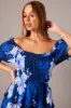 Blue Floral Fit And Flare Dress Puff Sleeve sold by Ally Fashion