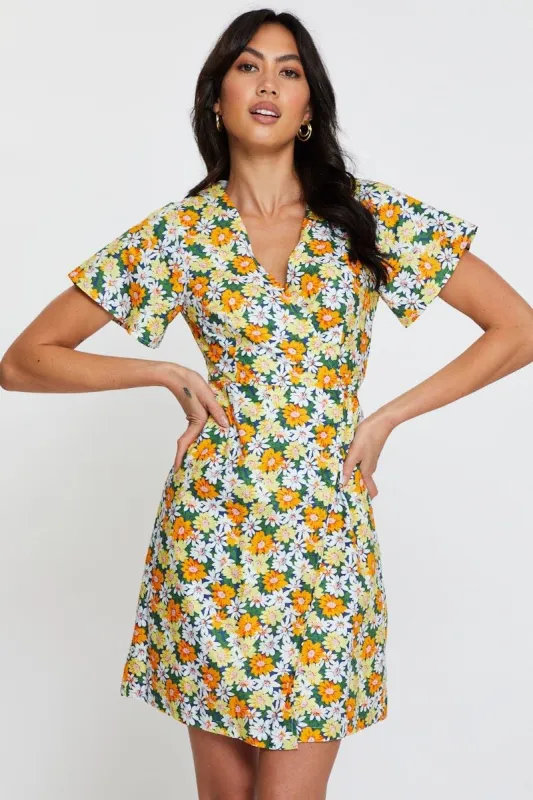 Print Fit And Flare Dress Short Sleeve V Neck sold by Ally Fashion