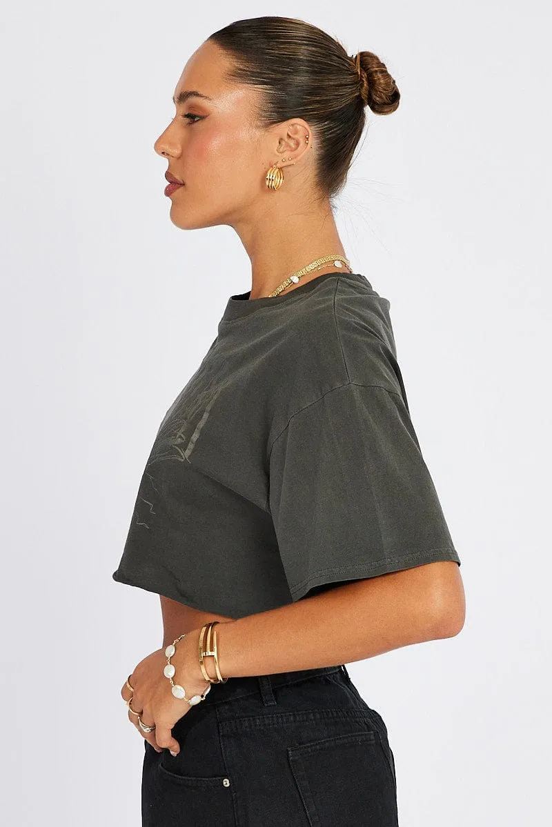 Grey Graphic Tee Short Sleeve Crop Round Neck sold by Ally Fashion product image thumbnail 4