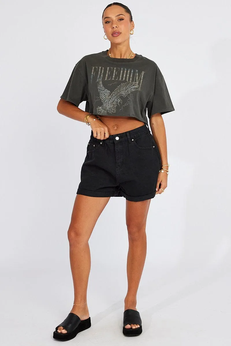 Grey Graphic Tee Short Sleeve Crop Round Neck sold by Ally Fashion product image thumbnail 2