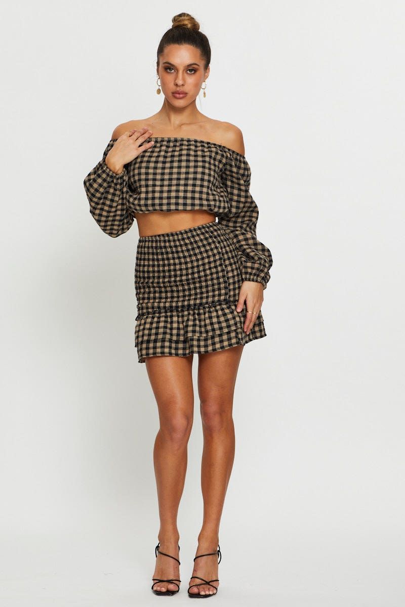 Check Top Long Sleeve Crop Off Shoulder sold by Ally Fashion product image thumbnail 2