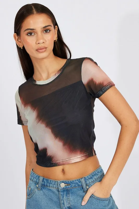 Brown Abstract Top Short Sleeve sold by Ally Fashion