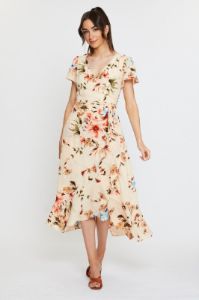 Print Midi Dress Short Sleeve V Neck sold by Ally Fashion