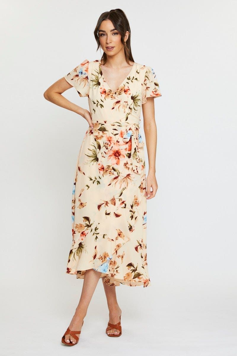 Print Midi Dress Short Sleeve V Neck sold by Ally Fashion