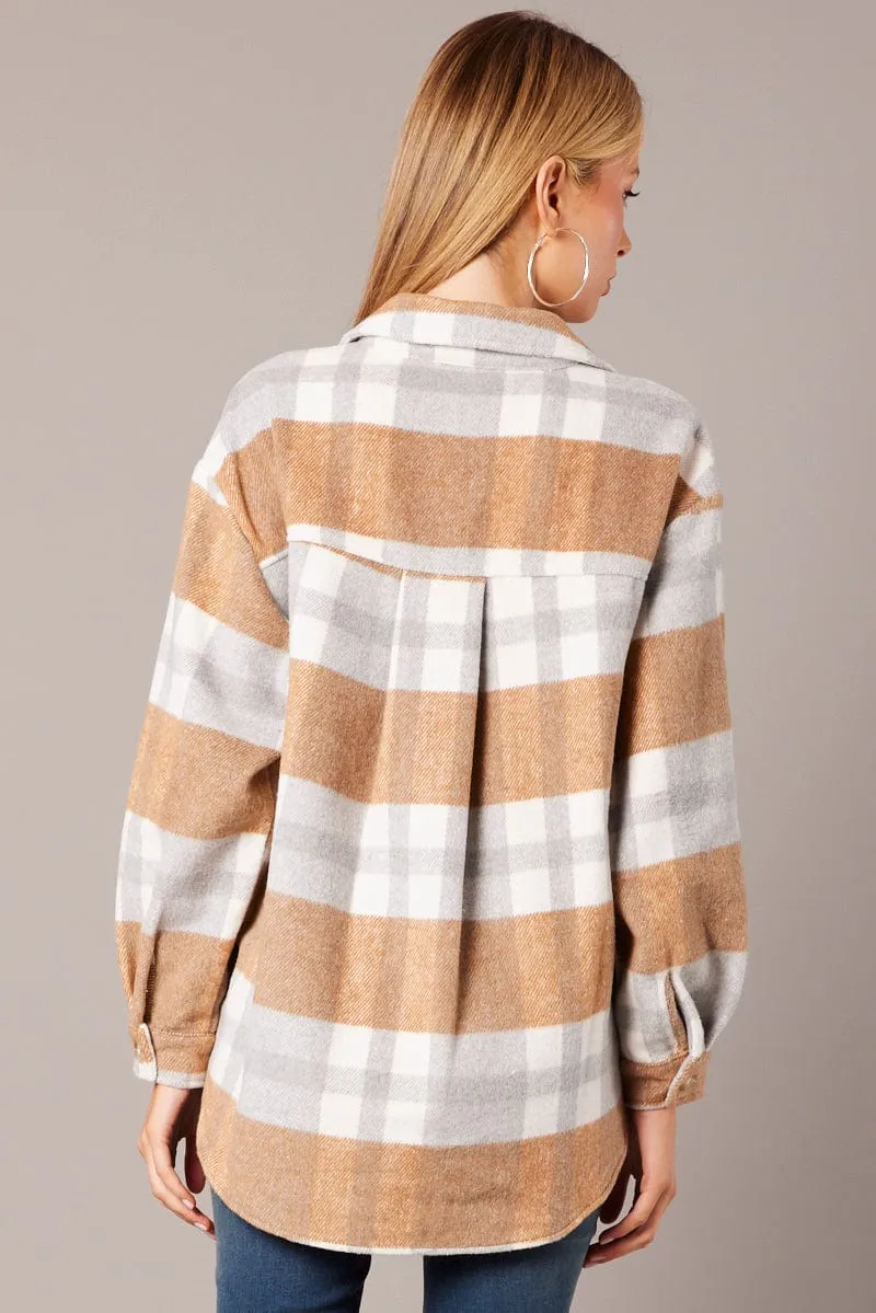 Beige Check Relaxed Shirt Long Sleeve sold by Ally Fashion product image thumbnail 5