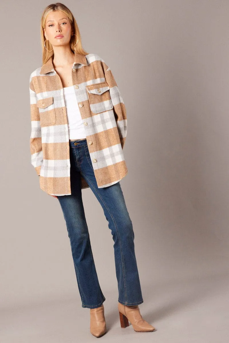 Beige Check Relaxed Shirt Long Sleeve sold by Ally Fashion product image thumbnail 2