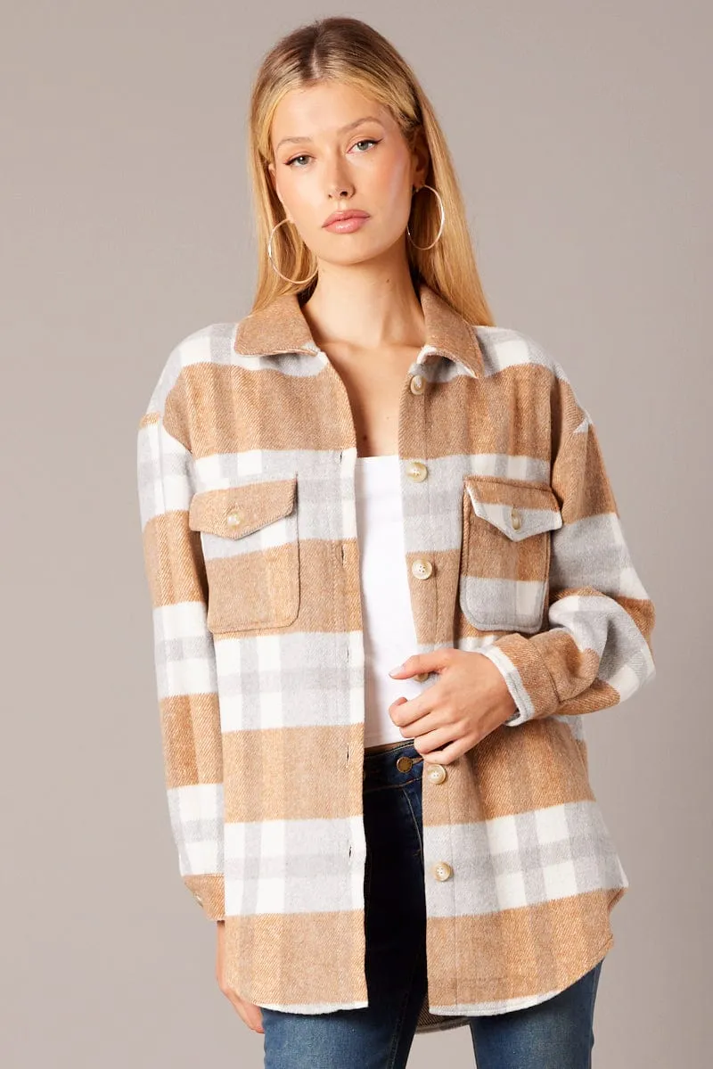 Beige Check Relaxed Shirt Long Sleeve sold by Ally Fashion product image thumbnail 3