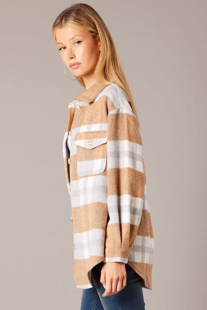 Beige Check Relaxed Shirt Long Sleeve sold by Ally Fashion product image thumbnail 4