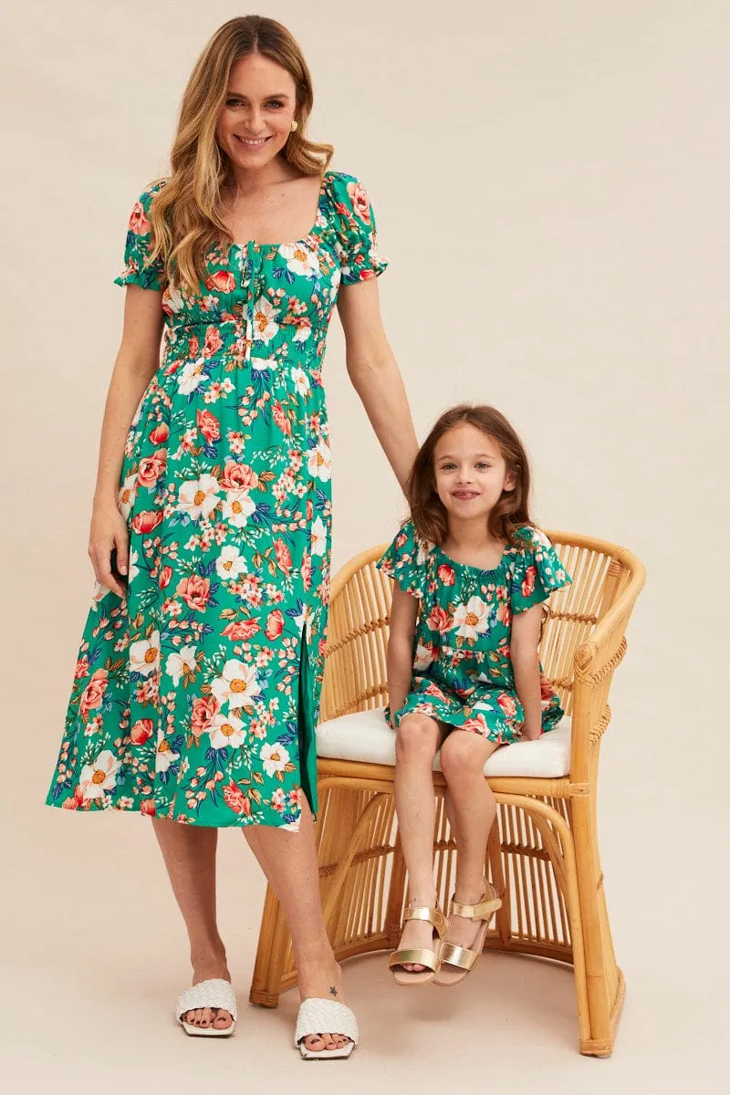 Green Floral Short Puff Sleeve Midi Slit Dress sold by Ally Fashion product image thumbnail 2