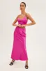 Pink Maxi Skirt Low Rise Elastic Waist Satin sold by Ally Fashion