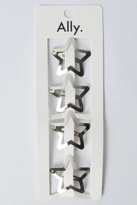Silver 4 Pack Star Hair Clip sold by Ally Fashion