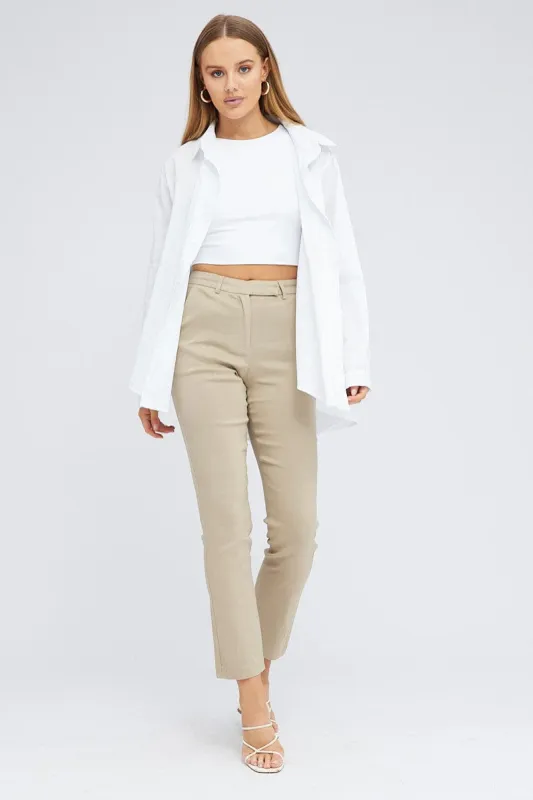 Beige Straight Fit Work Pants sold by Ally Fashion