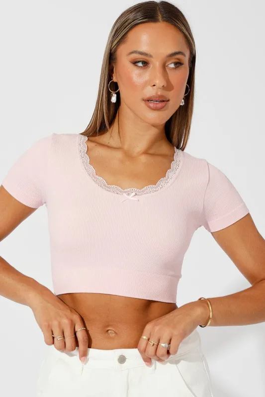 Pink Seamless Top Short Sleeve sold by Ally Fashion