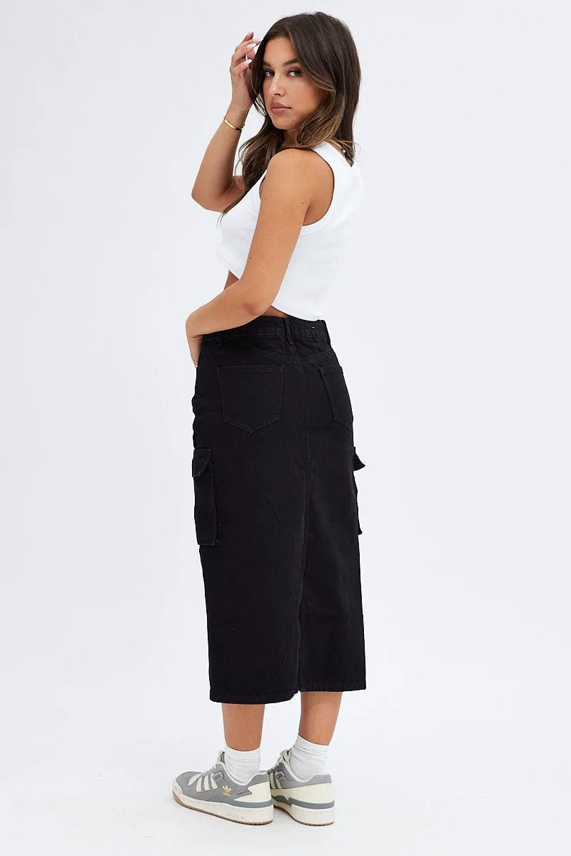 Black Denim Skirt Cargo Midi sold by Ally Fashion product image thumbnail 5