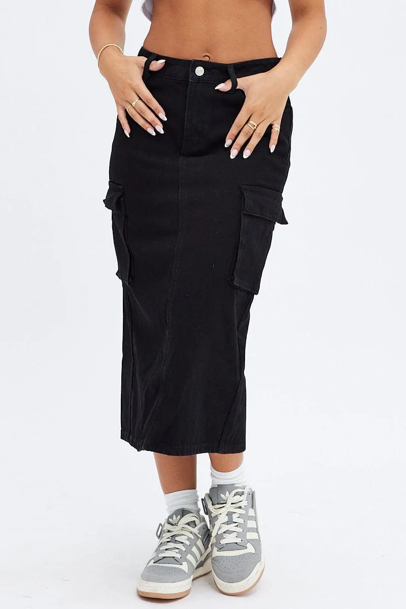 Black Denim Skirt Cargo Midi sold by Ally Fashion product image thumbnail 2