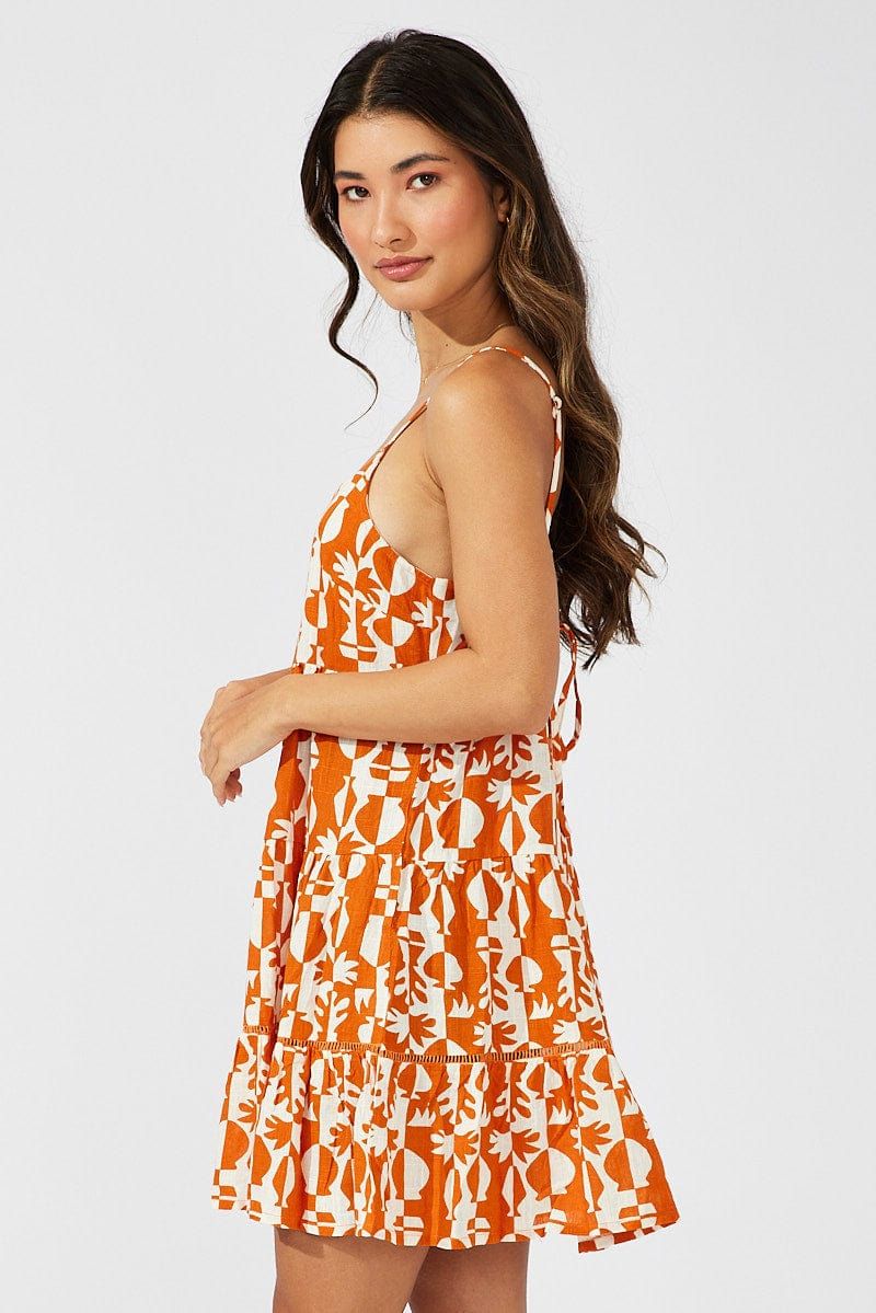 Beige Abstract Tiered Swing Dress Mini sold by Ally Fashion product image thumbnail 4