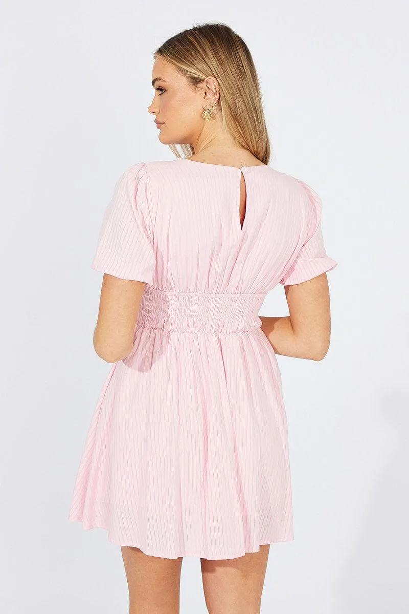 Pink Fit And Flare Dress Puff Sleeve sold by Ally Fashion product image thumbnail 5