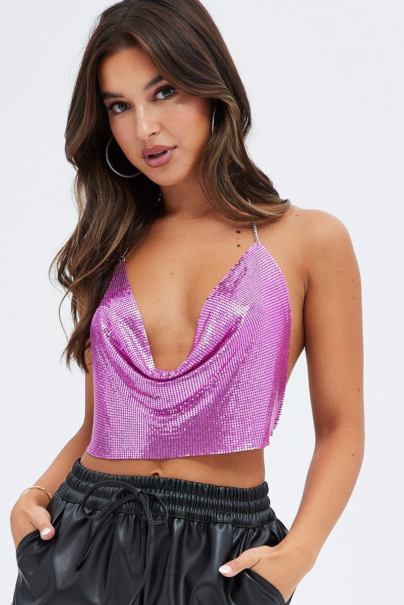 Pink Chainmail Top Party Evening sold by Ally Fashion product image thumbnail 3