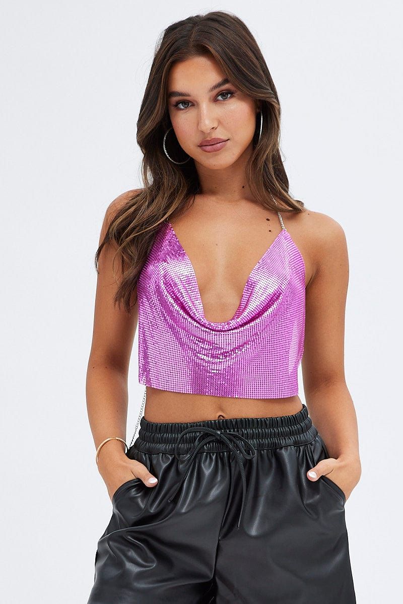 Pink Chainmail Top Party Evening sold by Ally Fashion