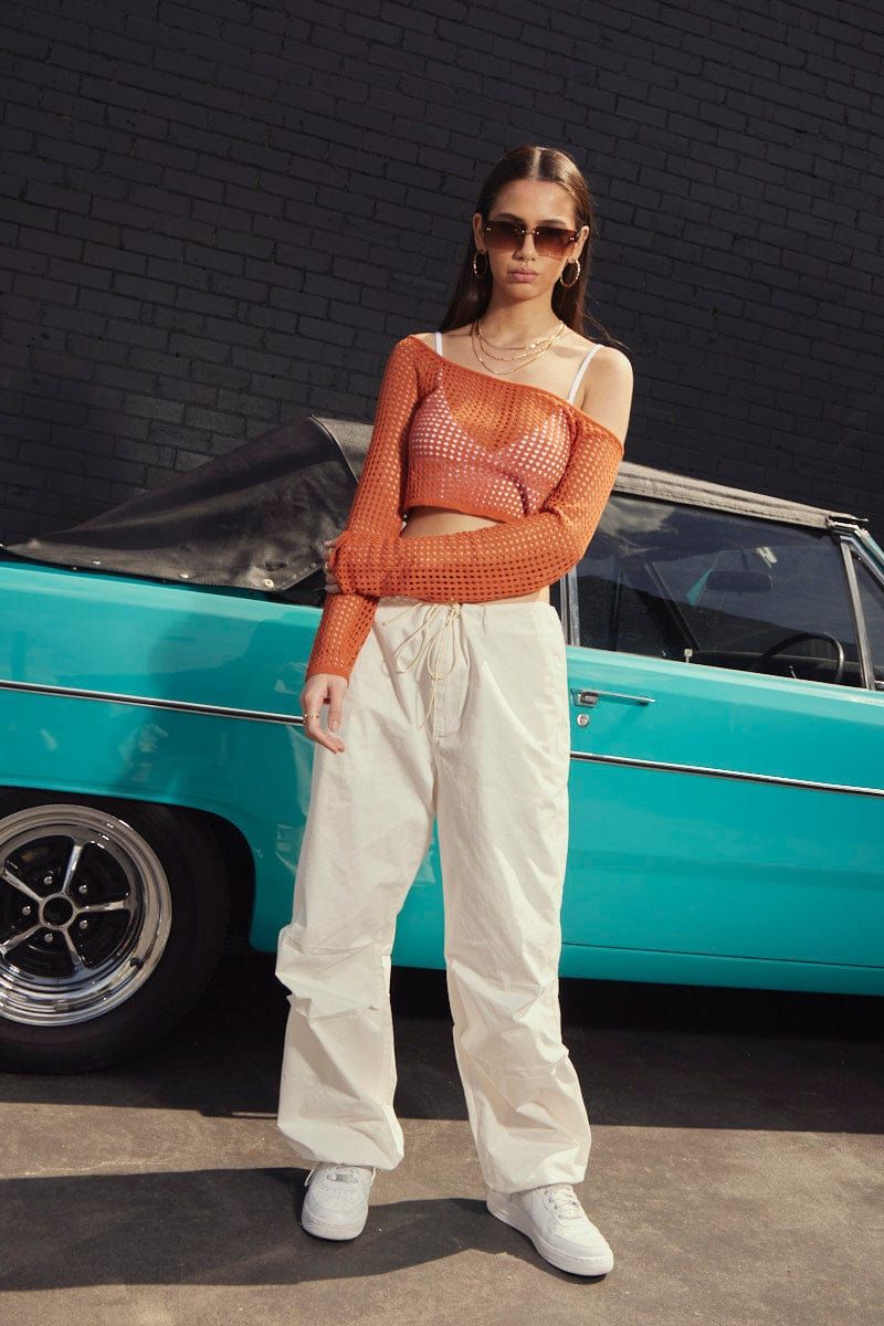 Orange Long Sleeve Crochet Knit Top sold by Ally Fashion product image thumbnail 2