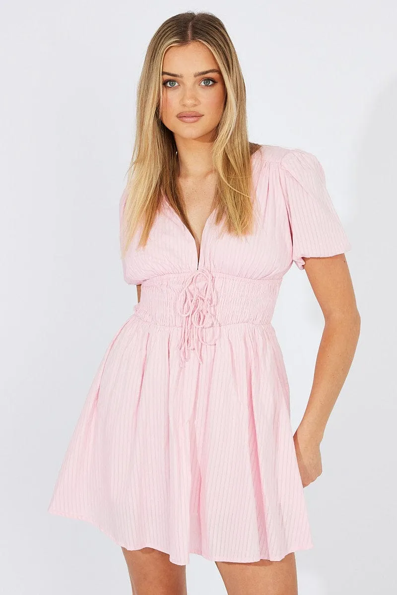 Pink Fit And Flare Dress Puff Sleeve sold by Ally Fashion product image thumbnail 3