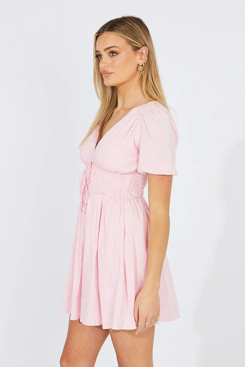 Pink Fit And Flare Dress Puff Sleeve sold by Ally Fashion product image thumbnail 4