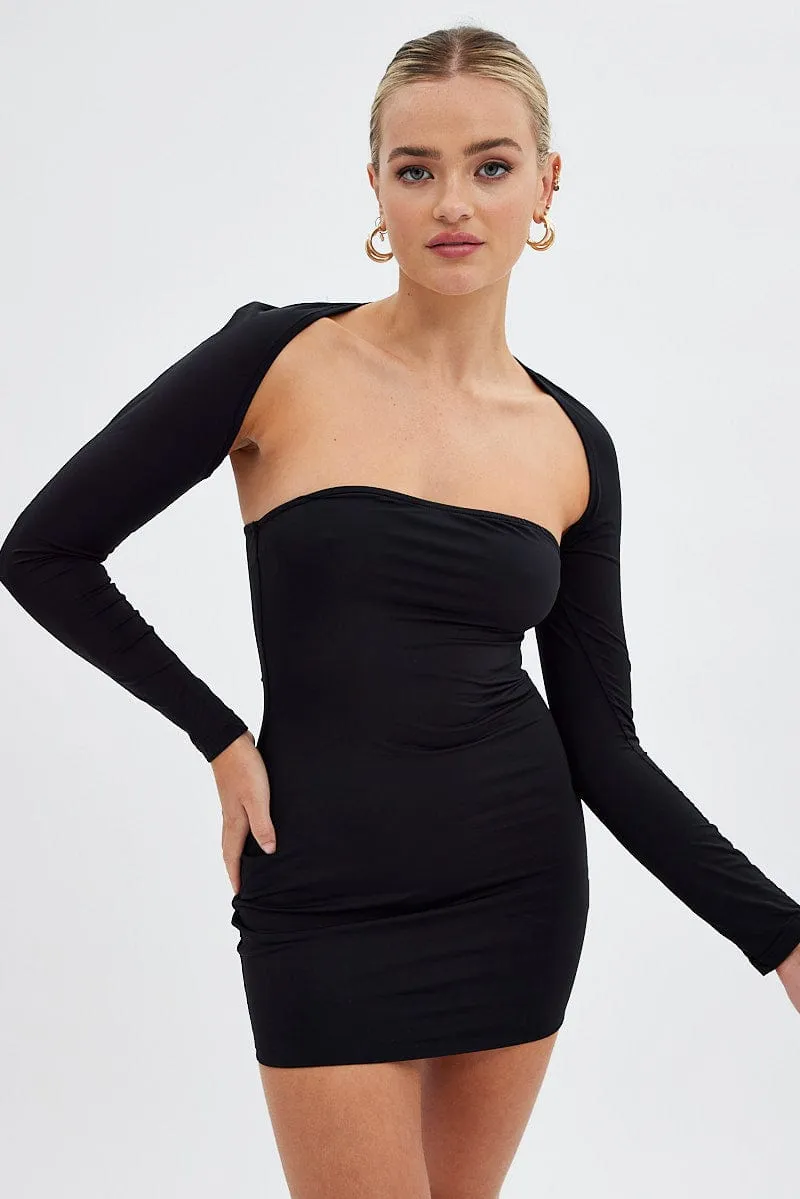 Black Strapless Dress And Bolero Set Nylon | Parallel